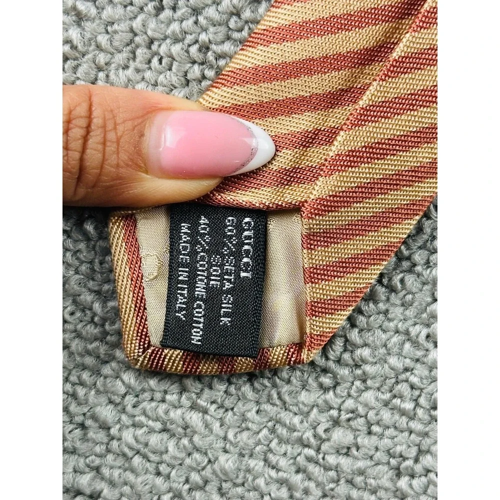 Gucci Classic Designer Tie Men Orange Silk Cotton Striped Italy Made Luxury‎